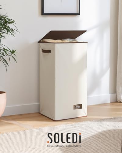 SOLEDI Slim Laundry Hamper with Lid, Narrow Laundry Basket with Removable Bags, Dirty Clothes Hamper with handle, Small Hamper perfect for Laundry room, Bathroom, Bedroom, Small spaces. 70L Beige - color: Off-White, size: 70L