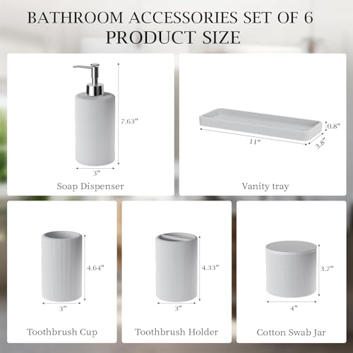 6-Piece White Bathroom Set - Mesh Textured Resin Bathroom Accessories Set with Soap Dispenser, Toothbrush Holder, Cup, Vanity Tray & Apothecary Jars for Small Spaces - color: White - Mesh Textured