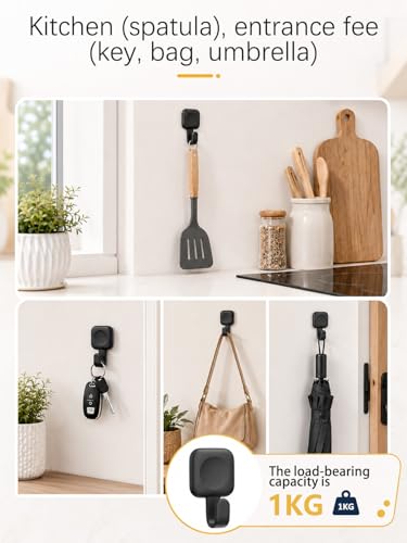 4PCS Adhesive Hooks, Folding Shower Hook, Waterproof Towel for Bathrooms Walls No Damage, Black Stick On for Hanging Home Storage Kitchen