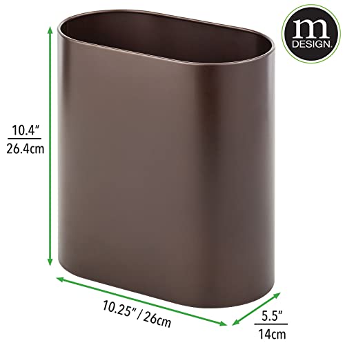 mDesign Slim Pill-Shaped Metal 1.98 Gallon/7 Liter Recycle Trash Can Wastebasket, Garbage Container Bin - Bathroom, Kitchen, Bedroom, Office - Durable Stainless Steel, Mirri Collection, Bronze - color: Bronze