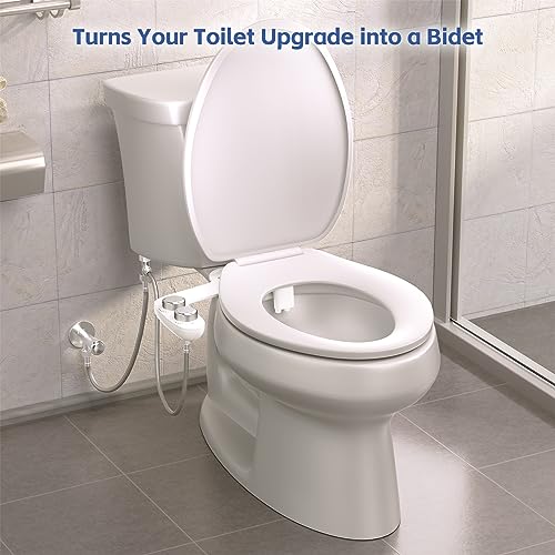 Bidet Attachment for Toilet, Dual Nozzle with Self-Cleaning Bidet Toilet Seat, Non-Electric Ultra-Thin Bidets for Existing Toilets, Rear/Feminine Wash with Adjustable Water Pressure, CSL0401