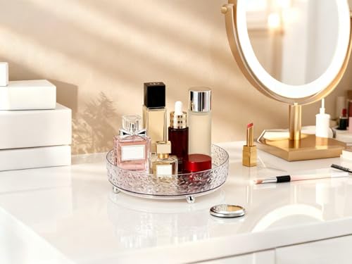 360° Rotating Makeup Organizer, 9" Clear Perfume Organizer Turntable Lazy Susan for Vanity, Pantry, Bathroom Counter, Cabinet, Spinning Cosmetic Storage Holder for Skincare, Perfume, Lotions - size: 9 inch