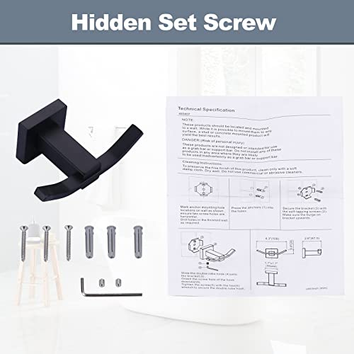WOWOW Towel Hooks for Bathrooms Matte Black, SUS304 Stainless Steel Coat Hook, Bathroom Robe Towel Holder, Heavy Duty Robe Hooks, Bathroom Double Towel Hooks for Coats, sponges, Clothes Wall Mount - color: Black