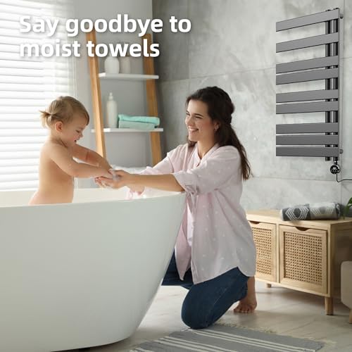 P&Dlusir M205 Electric Towel Warmer, Black, H39.76 x W19.69 | Heated Towel Rack, No Preheat, Fast Dry, Precise Timer, Plug-in/Hardwired - color: Black, size: 39.76"H x 19.69"L