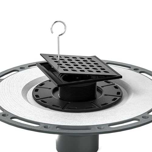 Square Shower Drain with PVC Bonding Flange Base, 4" Matte Black | 304 Stainless Steel Drain w/ Drain Key for Low Profile Shower Tiles, CUPC Certified - color: Black4"