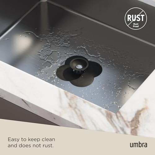 Umbra Bloom Drain Stop, Bathtub Drain Hair Catcher, 3-Inch, Black | Silicone material, flexible and durable, fits standard drains, wipe or rinse clean, rust resistant - color: Black