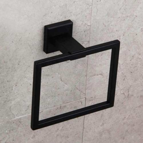 Towel Ring Stainless Steel Square Towel Rack Bathroom Vanity Towel Hanging Ring Hand Towel Holder for Bathroom Wall Hand Towel Holder -Towel Ring Black