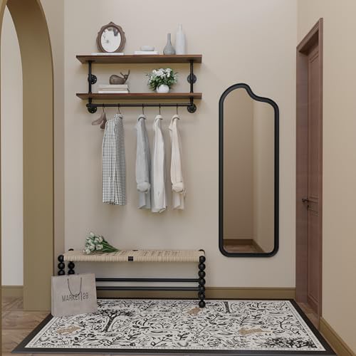Clothes Rack 36in, Wall Mounted Garment Rack with Real Walnut Wood Shelf, Heavy Duty Hanging Clothes Rack, Multi-Purpose Hanging Rod, Space-Saving Closet Storage - color: Walnut, size: 2T36IN