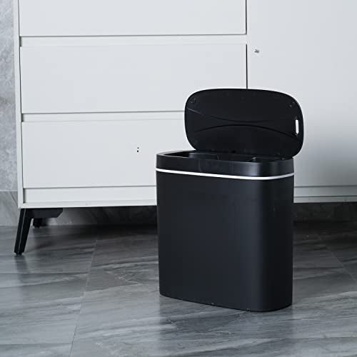 Sooyee 14 Liters Automatic Bathroom Trash Can with Lid, 3.6 Gallon Touchless Sensor Trash Can for Kitchen, Office, Bedroom, Bathroom, Living Room, Black Plastic - color: 14L Black