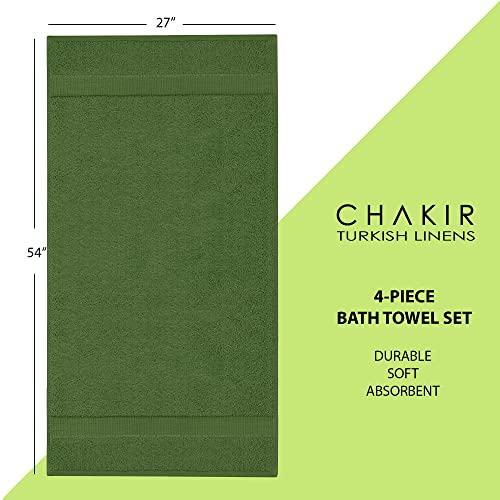 Chakir Turkish Linens 4 Piece Bath Towel Set, 100% Cotton Luxury Turkish Towels for Bathroom, Soft Absorbent Bath Towels, 27 x 54 Inches, Moss - color: Moss