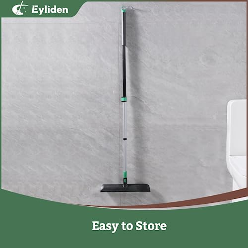 Eyliden Scrub Brush with Squeegee, Floor Deck Tile Bath Cleaning Scrubber | 15-inch Wide, 45° Angle 2-in-1 Stiff Bristles & Rubber Head, 55" Telescoping Long Handle, for Shower Kitchen Patio Garage