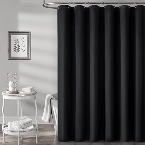60x72 Linen Textured Waterproof Thick Fabric Shower Curtain Set, Black | Narrow Size, 230GSM Polyester, Heavy Duty Cloth, Weighted Hem, 10 Plastic Hooks, Modern Luxury Hotel Style, Machine Washable - color: Black, size: 60"W x 72"L (Pack of 1)