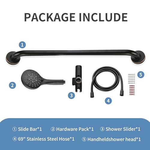 BRIGHT SHOWERS Slide Bar Shower Set with Handheld Shower Head, ADA-Compliant Stainless Steel Grab Bar, Adjustable Height and 69-Inch Hose, Oil Rubbed Bronze - color: Oil Rubbed Bronze