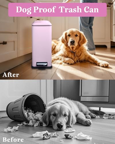 Bathroom Trash Can, Small Trash Can with Lid, Pink Cute Trashcan | 1.3 Gal, Trash Can with Removable Inner Bucket, Soft Close lid, Stainless Steel Step Pedal Garbage Can for Bathroom, Bedroom - color: Pink