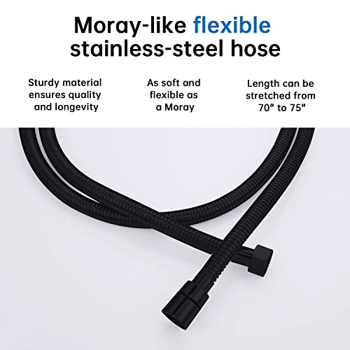 G-Promise All Metal 12 Inches Rainfall Shower Head with Handheld Combo | All Metal, Built to Last, Easy Install, Adjustable Height & Angle for All Heights, Extra Long Hose, Modern Upgrade - color: Matte Black, size: 12 Inches