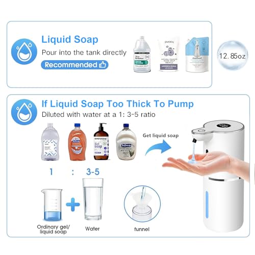 Automatic Liquid Soap Dispenser,6 Level Adjustable Liquid, Wall Mount Soap Dispenser,USB Rechargeable with LED Display,12.8oz/ 380ml Touchless Hand & Dish Dispenser for Bathroom, Kitchen