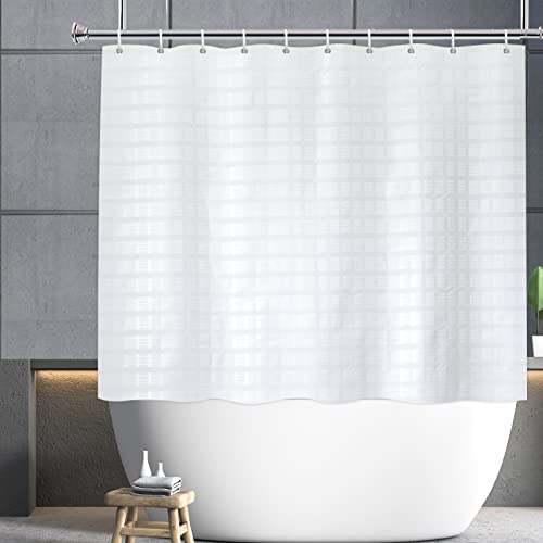 Waffle Weave Shower Curtain 60 Inches Long for Walkin Tub with 12PK Hooks | Water-Repellent Fabric 12PK Hooks - color: White, size: 70"W x 60"L (Pack of 1)