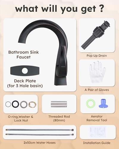 WOWOW Single Handle Bathroom Faucet 1 Hole High Arc Bathroom Basin Oiled Rubbed Bronze with Pop Up Drain, Solid Brass Commercial Bathroom Sink Faucet Basin Vanity Bar Faucet (Patented Product) - color: Oiled-Rubbed Bronze