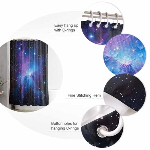 Waterproof Fabric Shower Curtain Starry Sky Space Night Sky Blue Purple Shower Curtains for Bathroom, Quick-Drying, Machine Washable 72x72 Inch - color: Black Dark Blue Mist Blue, size: 72"W x 72"L (Pack of 1)