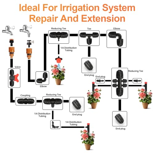 25 Pieces 1/2 Inch Drip Irrigation Fittings Kit, 1/2'' Drip Line Barbed Fittings for 1/2 Inch Irrigation Tubing (1/2" ID x 0.650" OD) Anti-Leak Lock Nut Connectors for Garden Drip System - size: 1/2" Fittings Kit 25 Pcs