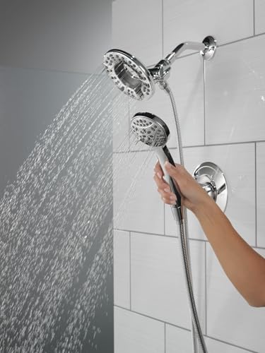 Delta Arvo 14 Series Chrome Shower Faucet Set with In2ition 2-in-1 Dual Shower Head with HandHeld Spray Combo, Valve Trim Kit, Chrome 142840-I (Valve Included) - color: Chrome