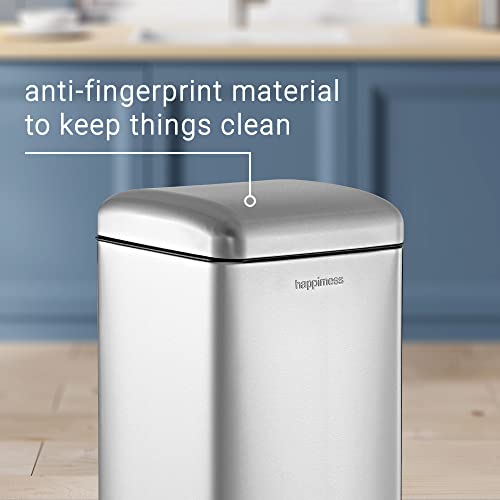 happimess Betty 8 Gal Step Trash Can Soft-Close Lid, Platinum Silver | Fingerprint Resistant, Removable Liner, Semi-Rectangular, Steel Pedal, Iron Powder Coated, 27" Height, Non-Skid Base - color: Chrome