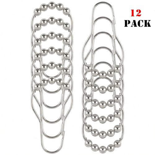 Shower Curtain Hooks Rings, Rustproof Metal Shower Curtain Rings for Bathroom Shower Rods Curtains - Set of 12, Nickel - color: Nickel