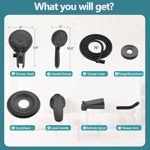 5" Dual Shower Faucet Compatible with Delta 13/14 Series Tub Trim Kit, High Pressure Round Rain Shower Head& Handheld Set Faucet System, Matte Black (Valve& Catridge Not Inclued) - color: Matte Black