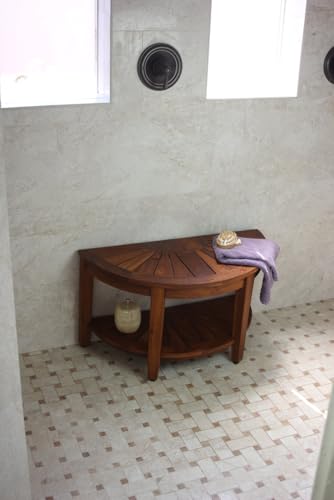 AquaTeak Half-Moon Teak Shower Bench with Shelf | Durable, Water-Resistant Teak, Shower Chair & Shaving Foot Rest, Indoor/Outdoor Use