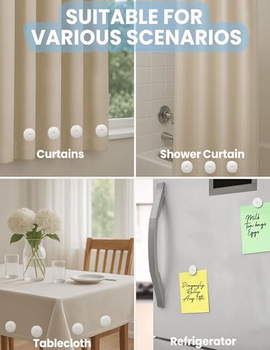 8 Pcs Magnets Shower Curtain Weights, Waterproof Silicone Curtain Weights | Heavy Duty Silicone Wrapped Magnetic Weights for Liner Bottom Tub RV Drapes Refrigerator Tablecloth, White