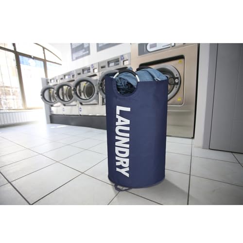 Maxsilan 90L Large Laundry Basket Bag, Collapsible Tall Hamper, Dark Blue | Freestanding tall laundry bag & foldable washing basket. Large capacity clothes storage bin with durable sturdy handles - color: Dark Blue, size: 90L