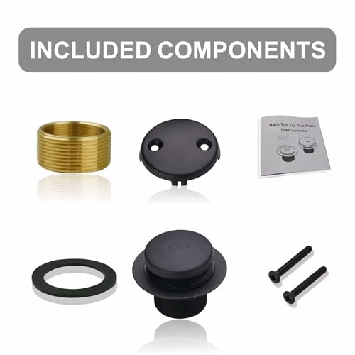 WELSAN Matte Black Bathtub Drain,Tub Conversion Kit Replacement Trim Kit | Tub Drain Kit with Two-Hole Overflow Faceplate, For 1-3/8" and 1-1/2" Tub Drains, Coarse thread replacement trim kit assembly - color: Black, style: 2 Holes