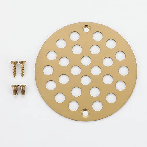 Round 4 Inch Screw-in Floor Drain Cover Replacement Shower Drainer Grate with Screws (Brushed Golden) - color: Brushed Golden