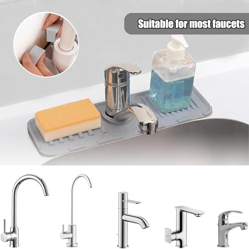 Silicone Faucet Mat for Kitchen Sink, Enhanced Silicone Splash Guard with Rapid Drying,Waterproof Draining Mat for Faucet Area, Bathroom & Kitchen Use