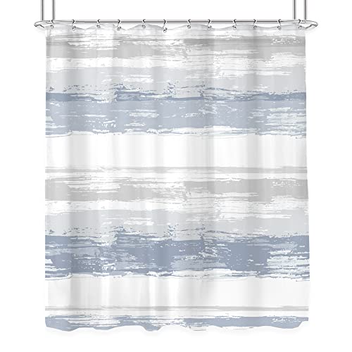 Abstract Blue Modern Gray White Striped Neutral Bathroom Shower Curtain Set | 60Wx72H Geometric Watercolor design, waterproof HD print with fast-drying fabric and 12 hooks. - color: A1-blue Grey, size: 60"W x 72"L (Pack of 1)