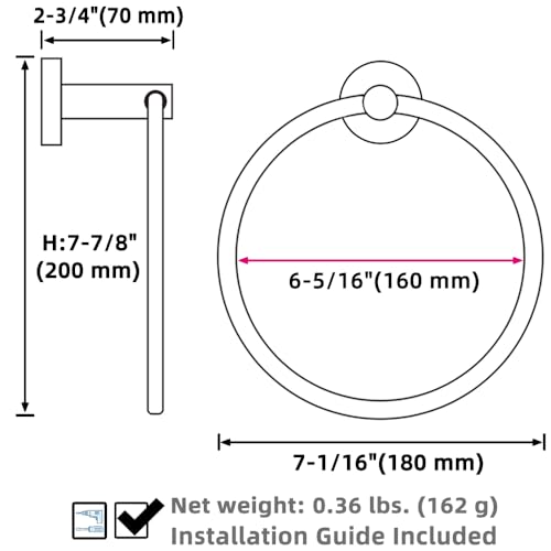 Matte Black Towel Ring Wall Mounted, Hand Towel Holder for Bathroom, Solid Stainless Steel Round Wall Hanger - color: Matte Black, size: Standard Size