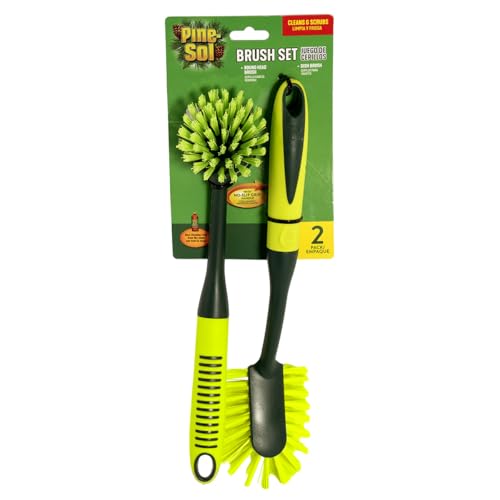 Pine-Sol Scrub Brush Set - Long Handle Cleaning Brushes with Heavy Duty Bristles and Comfort Grip - Scrubbers for Kitchen, Household, and Dishwashing, 2 Pieces - size: 2 Piece Set