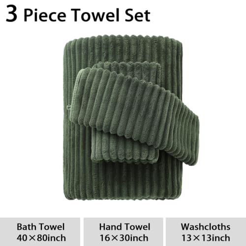 3 Pack Bath Towel Set, 40"x80" Oversized Bath Sheet, Olive Green | Ultra Soft Microfiber, Lint Free, Quick Dry, Highly Absorbent, Full Body Coverage, 1 Bath Sheet, 1 Hand Towel, 1 Washcloth - color: Olive Green, size: 3 Piece Towel Set
