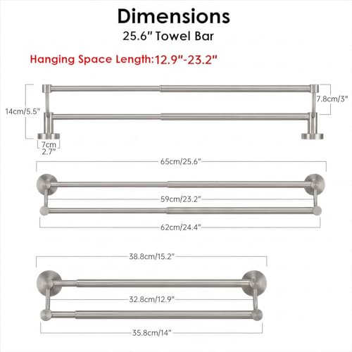 Double Towel Bar Towel Rack for Bathroom Wall Mounted Brushed Nickel | Adjustable 16-26 In,Wall Mounted Towel Holder, Stainless Steel, Rustproof, Towel Bar Rod Hanger Hardware Accessories Hotel - color: Brushed Nickel