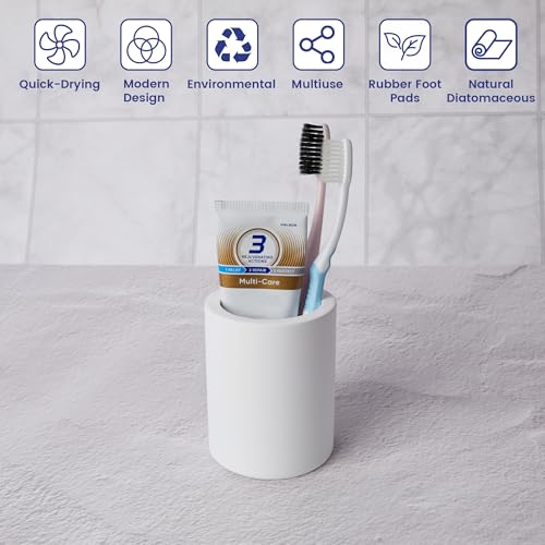 Drying Stone Toothbrush Holder, Diatomite Toothbrush Holders for Bathroom Counter, Quick Drying Electric Toothbrush and Toothpaste Holder Bathroom Organizer, White - color: White