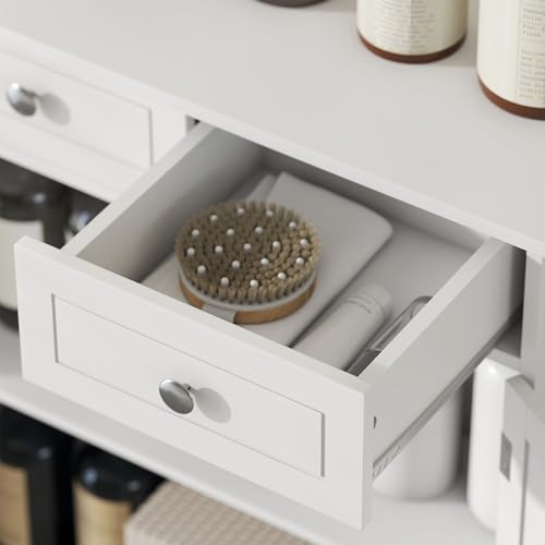 kleankin Freestanding Bathroom Floor Cabinet with 2 Doors 2 Drawers White | Wooden Bathroom Cabinet, Adjustable Shelf - color: White
