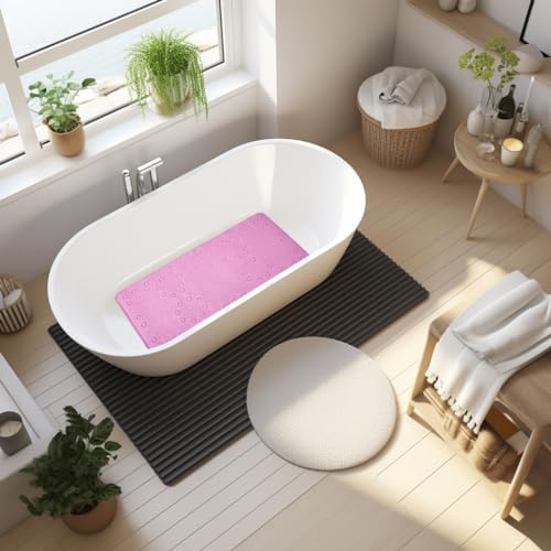 Bathtub Mat Non Slip, Soft Foam Bath Mat for Tub, Bathtub Mat with Drain Holes, Suction Cups Shower Mat (Pink, 36''X17'') - color: Pink