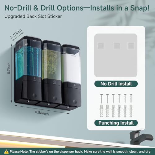 Shampoo and Conditioner Dispenser 3 Chamber No Drill Shampoo Dispenser for Shower Wall Mounted Shower Soap Dispenser 3 * 500ml Refillable Shower Dispenser for Bathroom Hotel(Black 3 Chamber) - color: Black-clear-3
