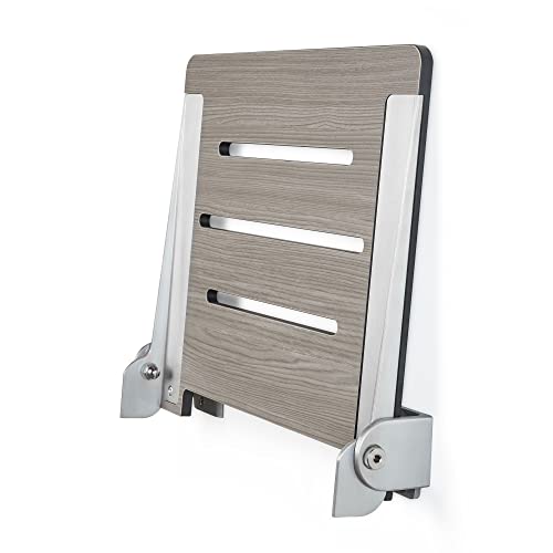 Sechrome 18 inch Silhouette Slimline Folding Wall Mount Shower Bench Seat, Gray Weathered Ash Seat with Silver Frame - color: Weathered Ash With Silver Frame
