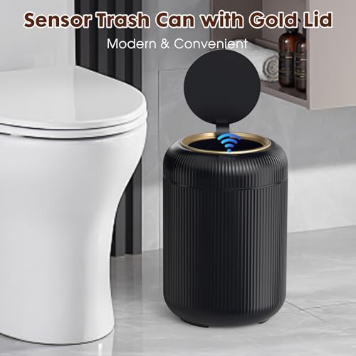 Procade Touchless Trash Can Bathroom,Small Motion Sensor Trashcan with lid | 3 Gallon Automatic Garbage Can,Smart Gold and Black Trash Bin,Auto WasteBasket for Bedroom,Office,Dorm,Toilet, rv, Kitchen - color: Black