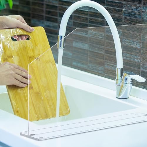 Vesici 2 Pcs Clear Acrylic Sink Splash Guard Freestanding Panel Barrier with Easy Reach Cutaway Kitchen Guard Protective Splatter Barrier for Home Hospital(19" Length, 14" Height, 4.5" Base) - size: 19" Length, 14" Height, 4.5" Base