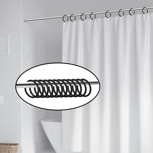 Mabor 12 Pack Shower Curtain Rings, Plastic Easy Snap Hooks for Bathroom, Black PE Shower Rod Hangers with Smooth Slide Design - color: Black