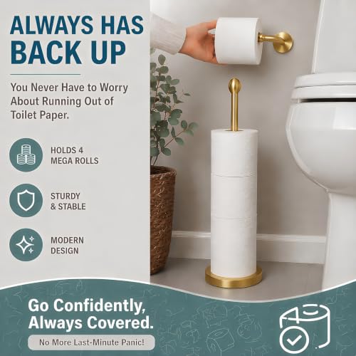 Songtec Gold Toilet Paper Holder Stand with Reserve, Floor Standing Tisse Roll Holder for 4 Rolls, Compact Design Bathroom Toilet Paper Storage - Gold - color: Gold