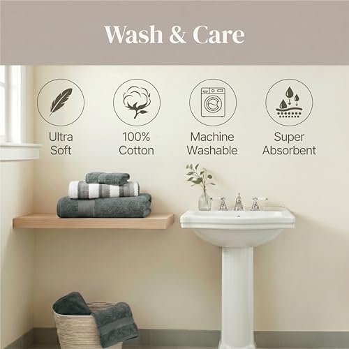 Modern Threads Pax 6-Piece Reversible Yarn Dyed Jacquard Towel Set - Bath Towels, Hand Towels, & Washcloths - Super Absorbent & Quick Dry - 100% Combed Cotton, Ivy - color: Green, style: Wide Stripe