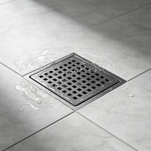 Square Shower Floor Drain, Matte Black Finish, Grid Pattern Strainer Cover (Black, Grate) - color: Black